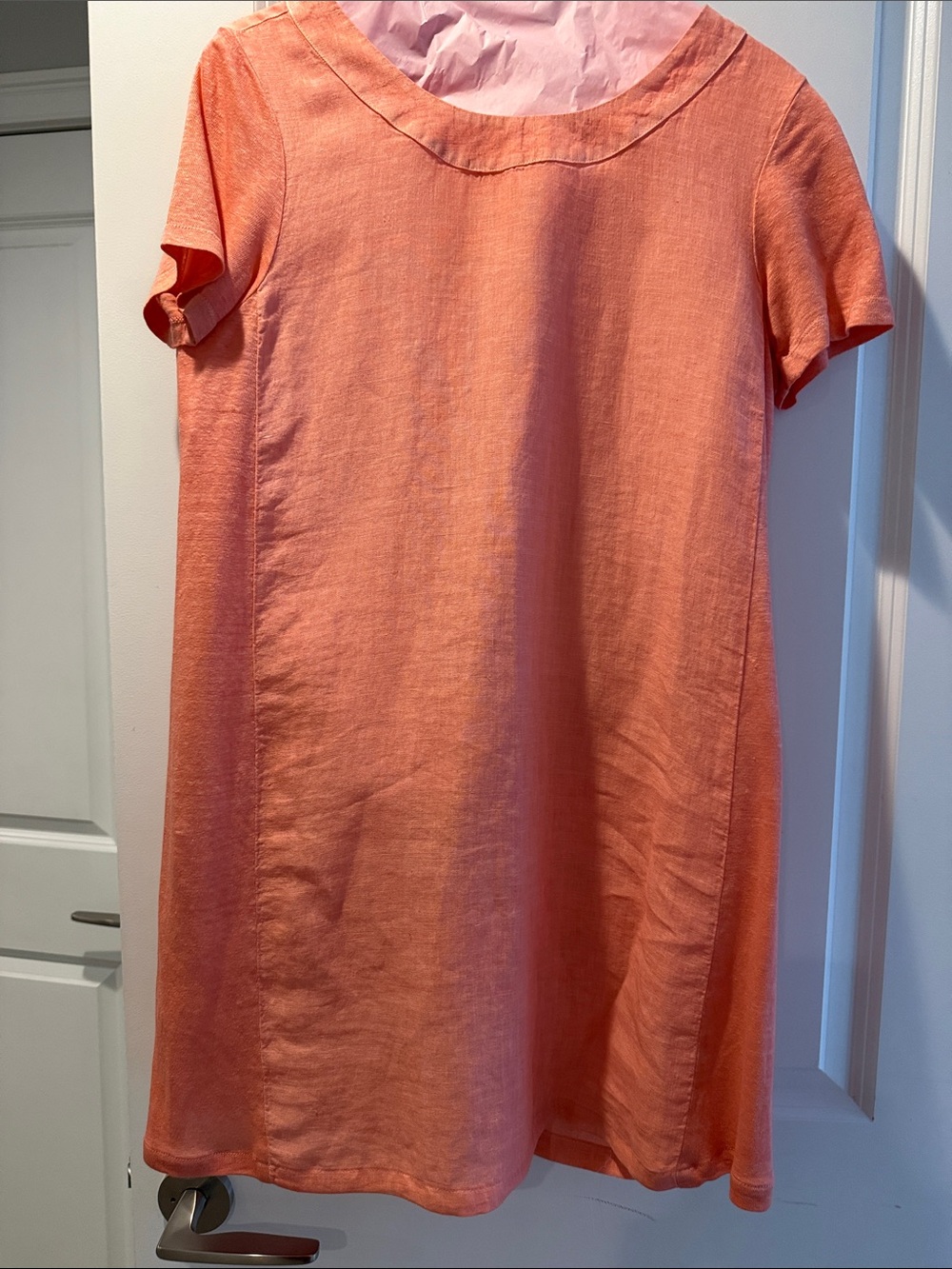 Woman’s Coral Short-Sleeve linenA-Line Dress